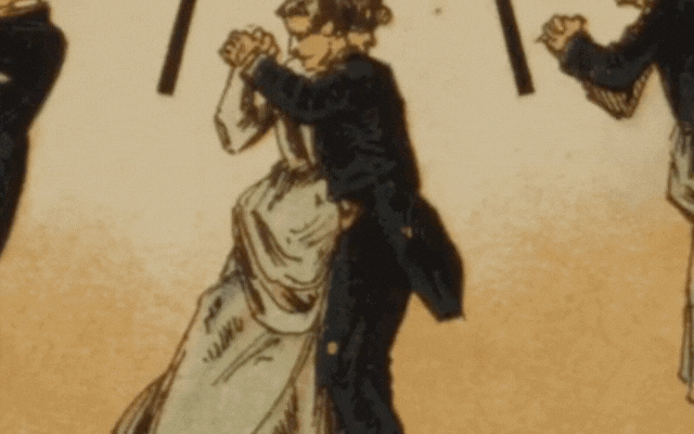 Walzer in Bewegung – Rhythmus trifft Eleganz Abbildung von Männern im Frack beim Walzertanz – Symbol für den 3/4-Takt in der klassischen Musik