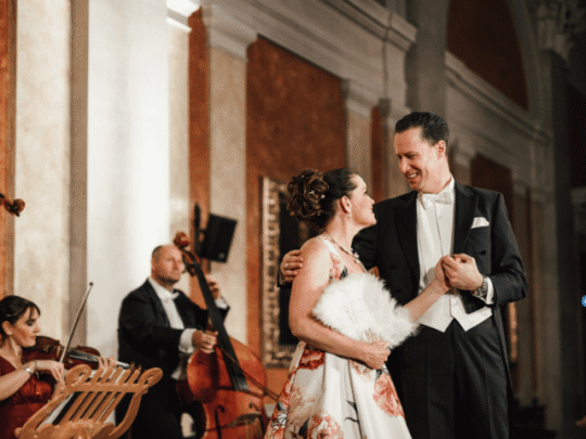 Marelize Gerber and Vessely Stoykov in a duett at a concert of the Vienna Residence Orchestra at the old Stock Exchange Palace in Vienna